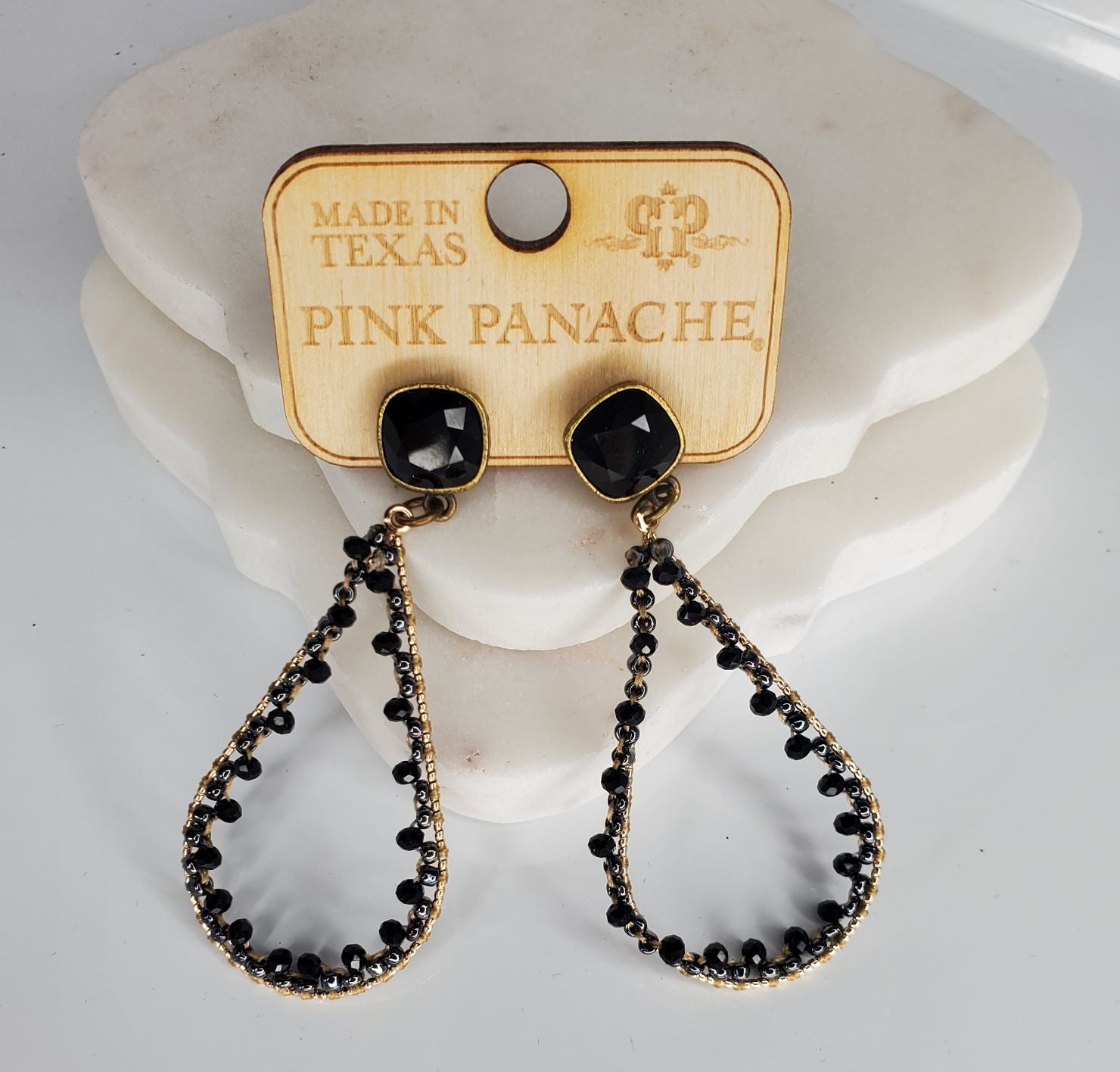 Gold and black mini beads with stone teardrop earrings  Ivy and Pearl Boutique   