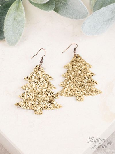 Happiest Christmas tree glitter hook earrings  Ivy and Pearl Boutique   