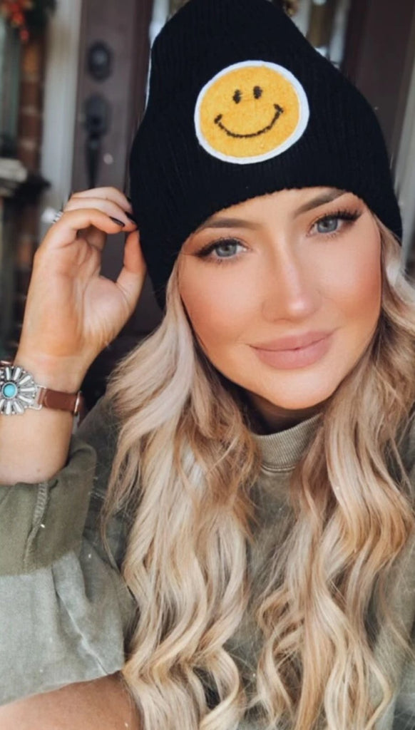 Happy face beanie - happy face toboggan hat  Ivy and Pearl Boutique   