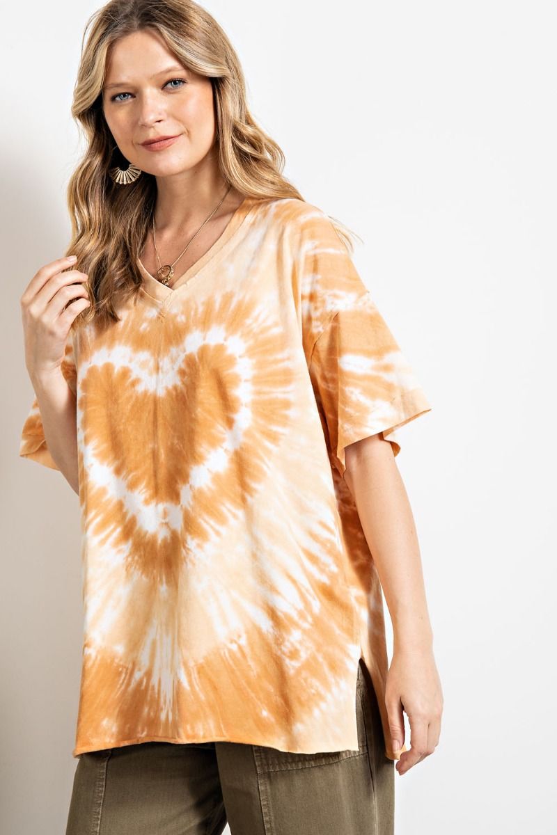 Heart tie dye washed boxy top  Ivy and Pearl Boutique Camel S 