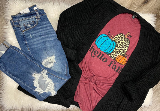 Hello Fall T-Shirt  Ivy and Pearl Boutique M