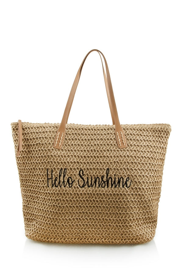 Hello Sunshine Straw Tote Bag  Ivy and Pearl Boutique   