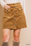 Umgee high waist corduroy A-line button front skirt with pockets  Ivy and Pearl Boutique   