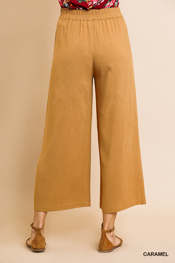 Linen Blend High Waist Wide Leg Pant with Faux Front Buttons and Elastic Waist  Ivy and Pearl Boutique   