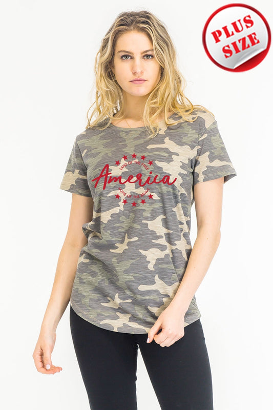 Home of the Brave Camo soft club T-shirt  Ivy and Pearl Boutique Red 1XL 