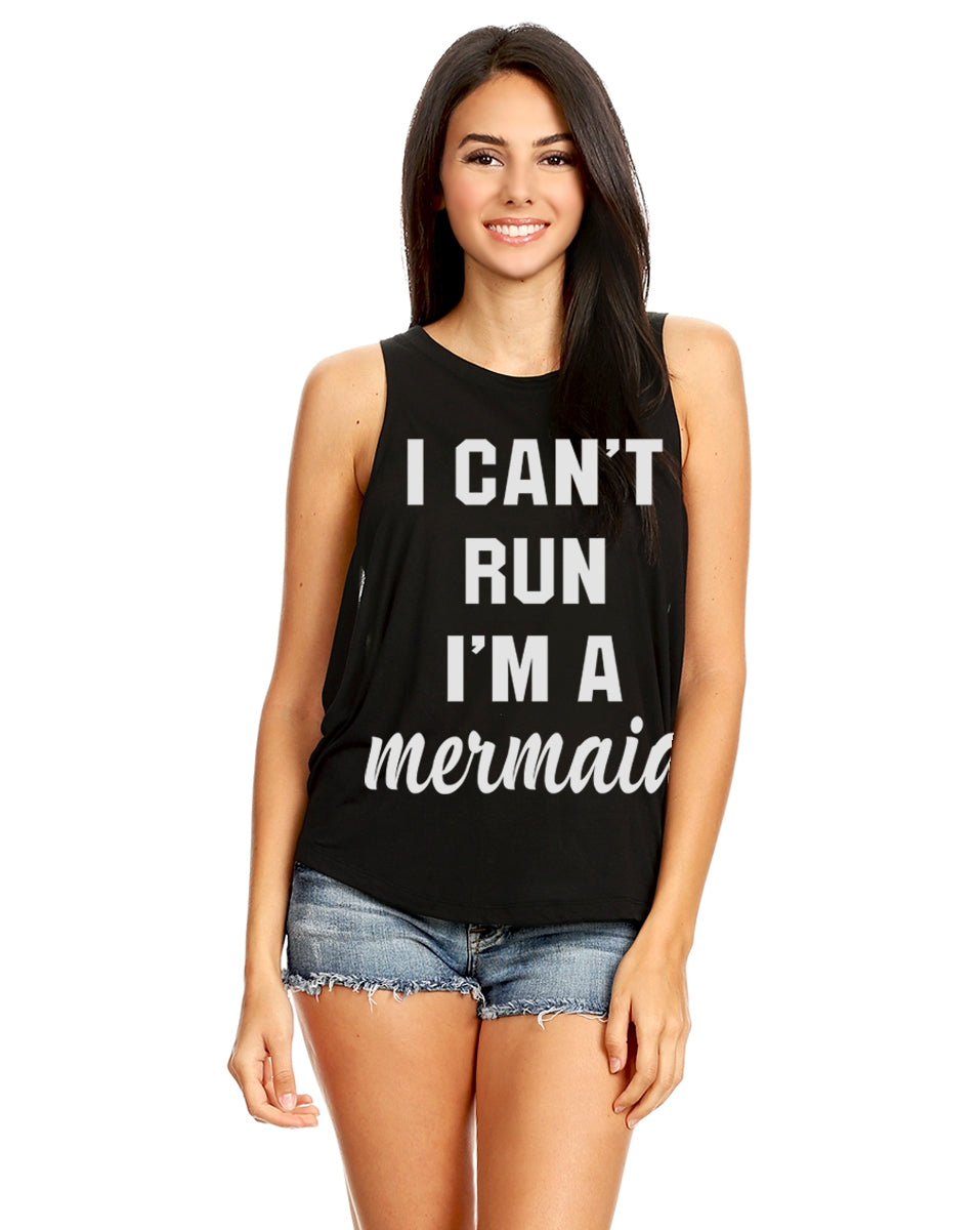 I can't run I'm a mermaid muscle tank top  Ivy and Pearl Boutique Black S 