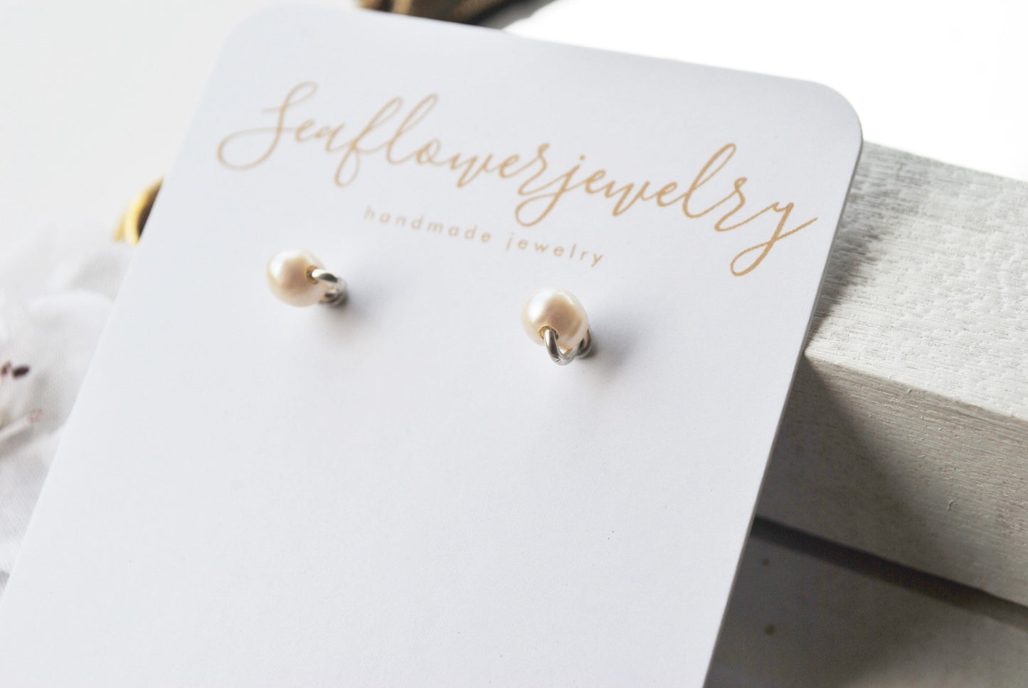 Seaflower Jewelry dainty pearl stud earrings - gold fill Earrings Seaflower Jewelry Silver  