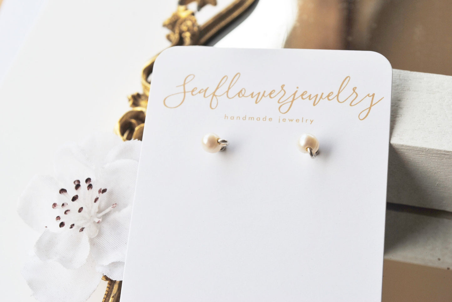 Seaflower Jewelry dainty pearl stud earrings - gold fill Earrings Seaflower Jewelry   