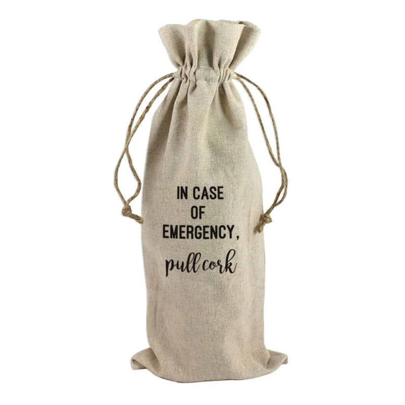 In Case of Emergency Wine Bag with Tie  Ivy and Pearl Boutique   