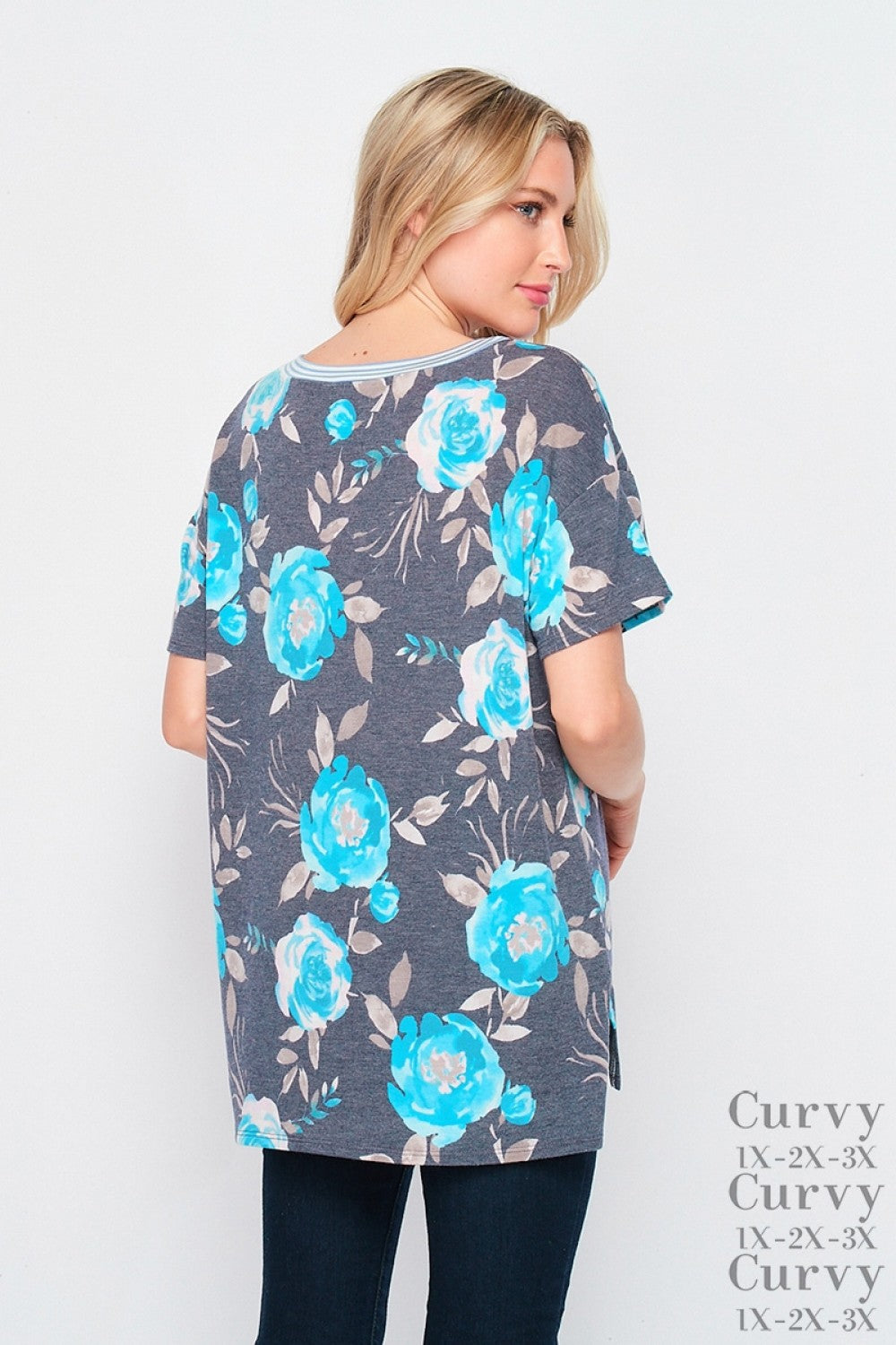 Indigo Teal Floral Pocket Top  Ivy and Pearl Boutique   