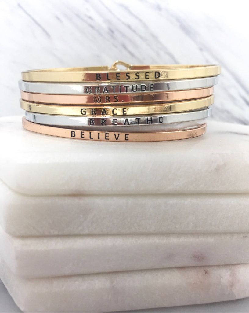 Stackable inspiration band bracelets  Ivy and Pearl Boutique MRS Gold 