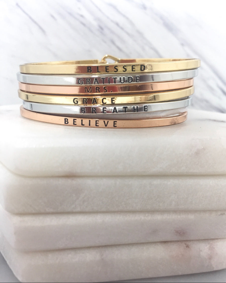 Stackable inspiration band bracelets  Ivy and Pearl Boutique MRS Gold 