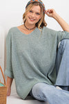 It's a Breeze Sweater Knit Top - Lightweight Sweater Knit Loose Fit Top  Ivy and Pearl Boutique Blue S 