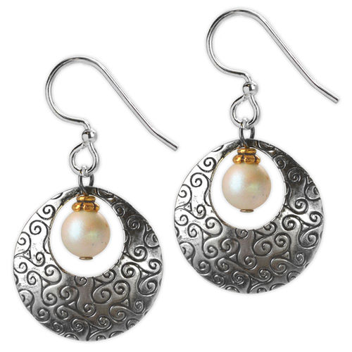 Jody Coyote Etched in Time - Silver open circle with white bead earrings  Ivy and Pearl Boutique   