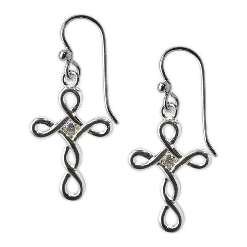 Jody Coyote Tiny Blessing Open Design Cross and Clear Cubic Zirconia (CZ) Earrings  Ivy and Pearl Boutique   