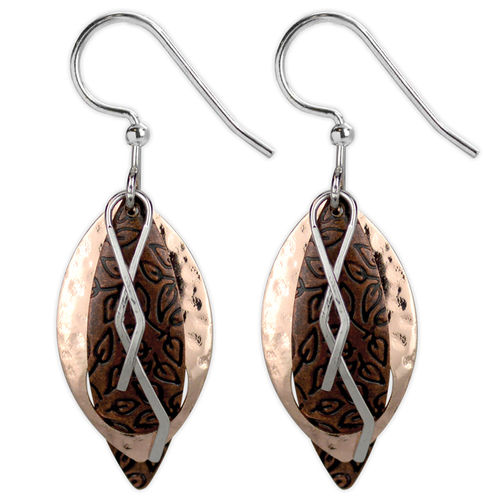 Jody Coyote Mod Grooves - Rose gold copper teardrop with leaf and squiggle earrings  Ivy and Pearl Boutique   