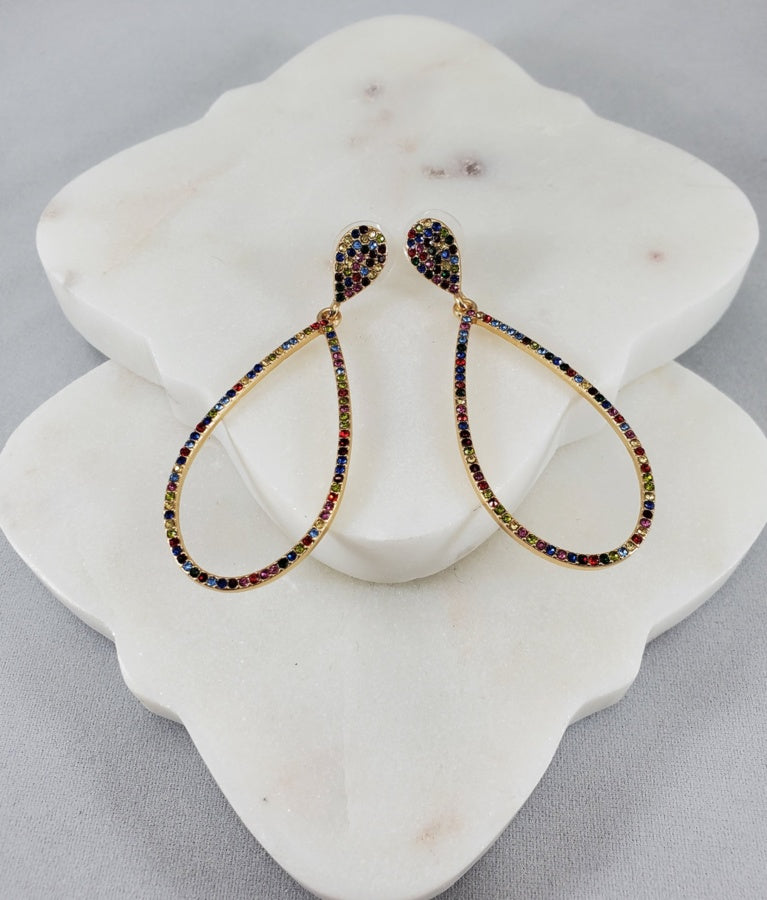 ITS Rainbow Jeweled Teardrop Gold Earrings  Ivy and Pearl Boutique   