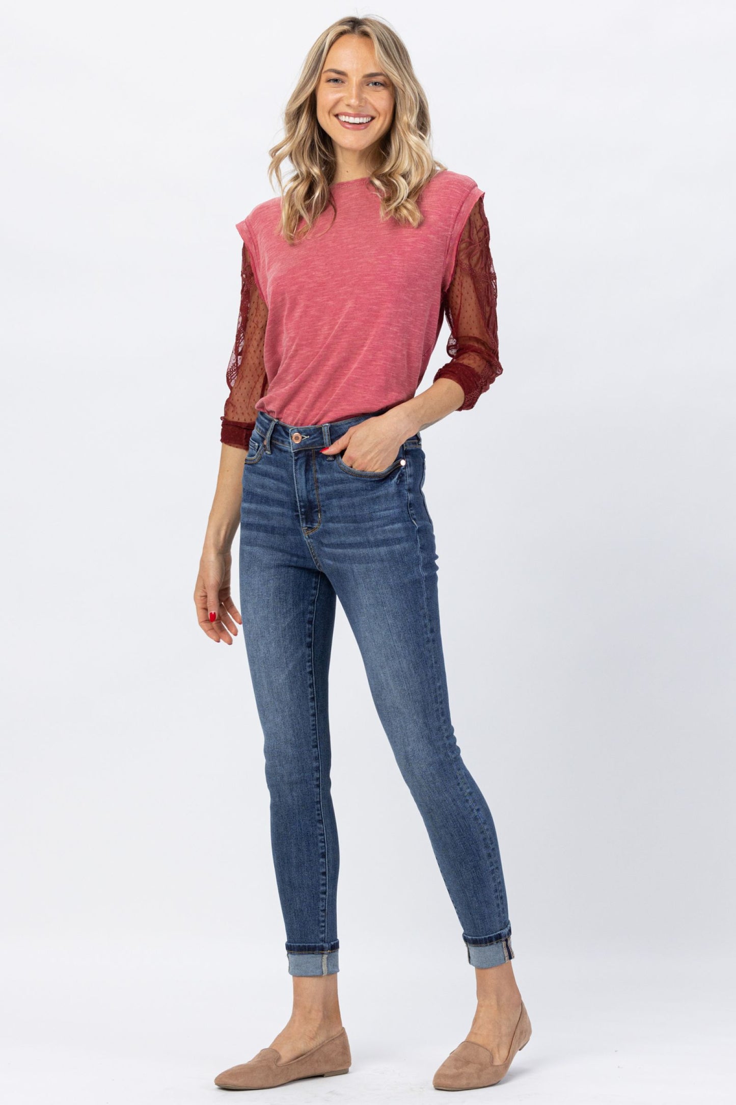 Judy Blue High Waist Cuffed/Uncuffed Tummy Control Skinny Jeans  Ivy and Pearl Boutique   