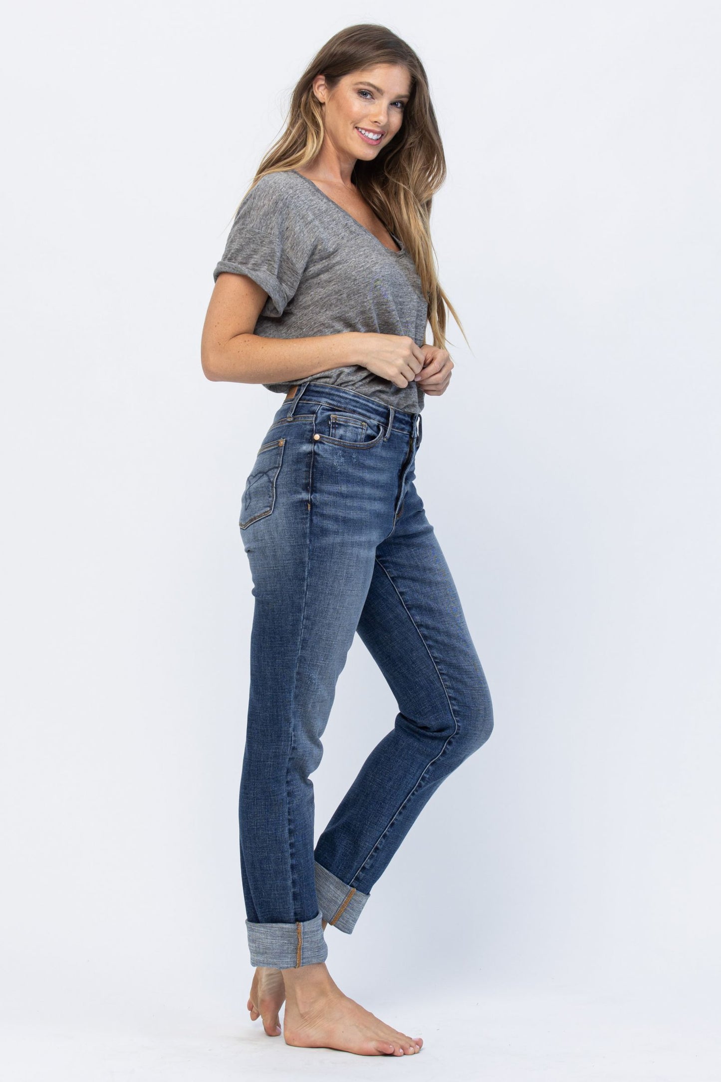 Judy Blue Jeans - Judy Blue high waist double cuff fray hem boyfriend jeans  Ivy and Pearl Boutique   