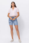Judy Blue High Waisted Mid Length Denim Patch Shorts  Ivy and Pearl Boutique   