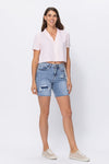 Judy Blue High Waisted Mid Length Denim Patch Shorts  Ivy and Pearl Boutique   