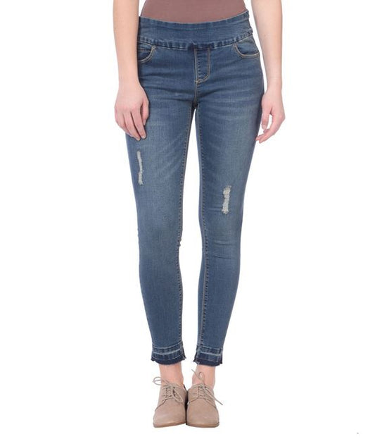 Julia Distressed Starry Night mid-rise pull on ankle jeans  Ivy and Pearl Boutique 29  