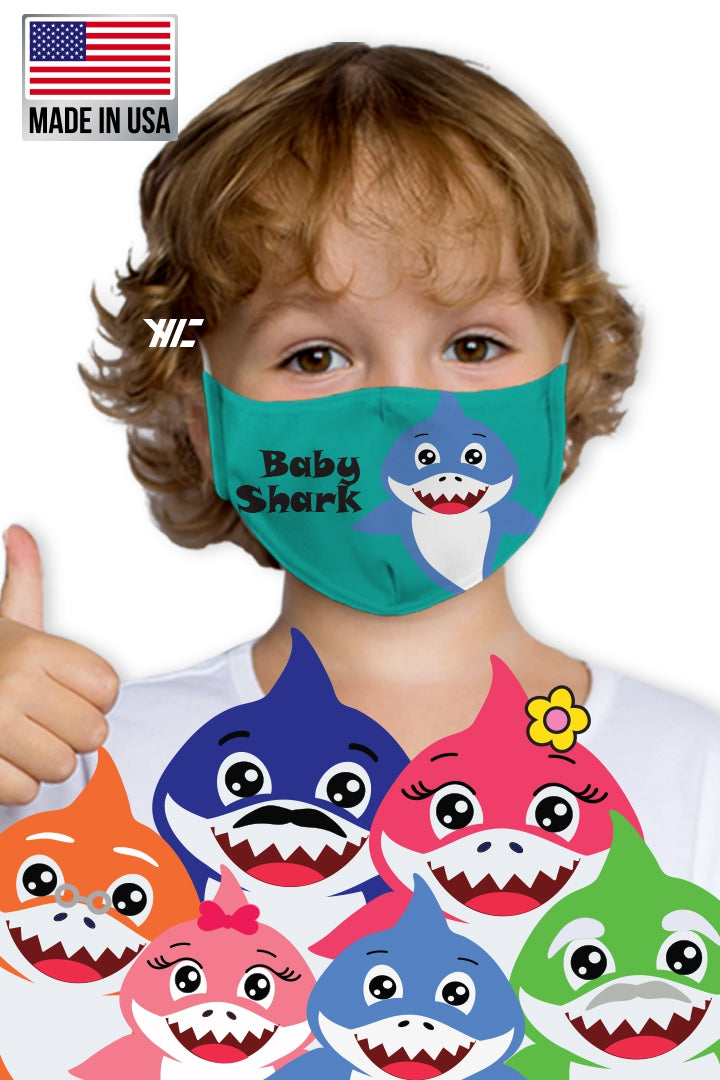 Kid's face mask - Baby Shark design washable mask  Ivy and Pearl Boutique Baby Teal  