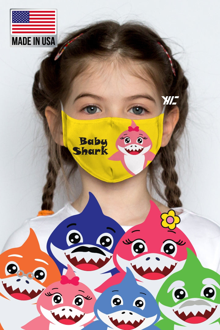 Kid's face mask - Baby Shark design washable mask  Ivy and Pearl Boutique Baby Yellow  
