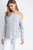 Knitted rib stripe cold shoulder button detail long sleeve top  Ivy and Pearl Boutique   