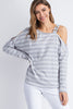 Knitted rib stripe cold shoulder button detail long sleeve top  Ivy and Pearl Boutique   