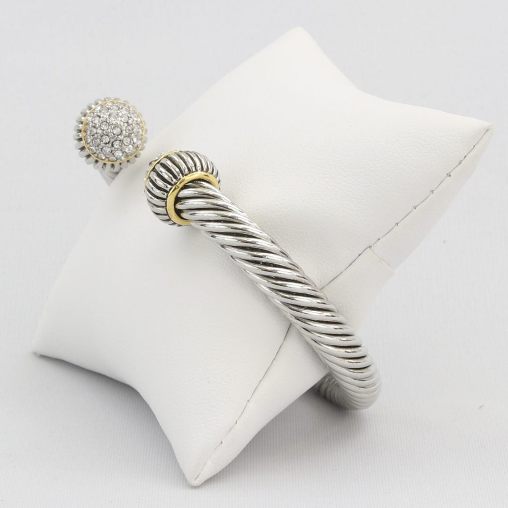 Large rope cuff bracelet capped with clusters of diamond-like cubic zirconia crystals  Ivy and Pearl Boutique   