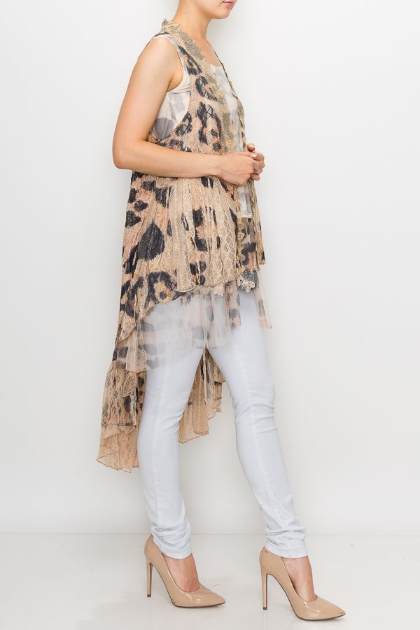 Leopard long lace vest duster  Ivy and Pearl Boutique   