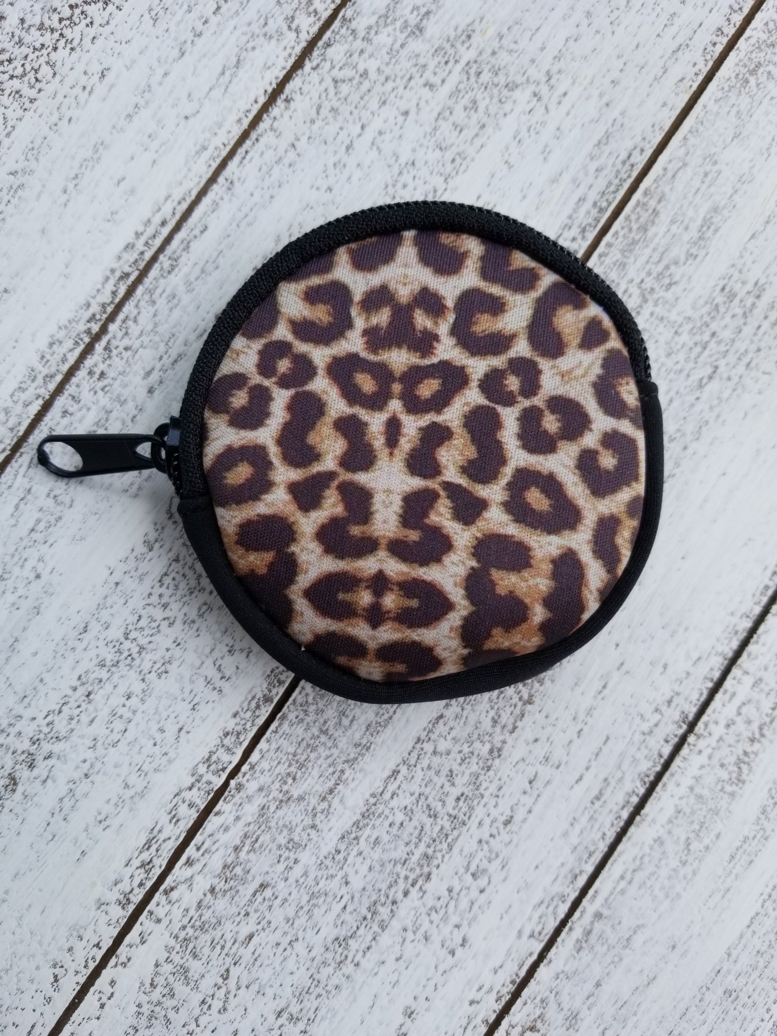 Leopard Neoprene Collection - round mini pouch  Ivy and Pearl Boutique   