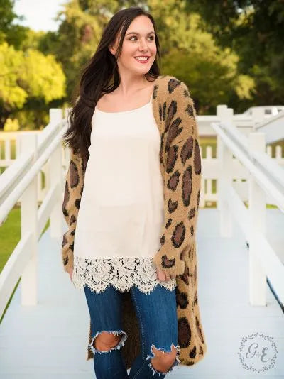Leopard print cardigan with side pockets  Ivy and Pearl Boutique XL/2XL  