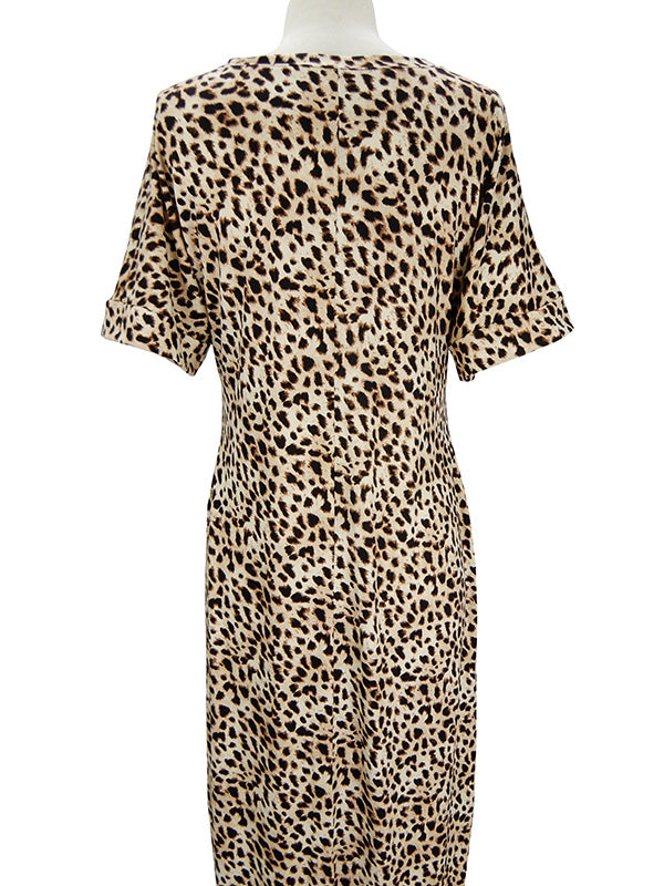 Leopard V-Neck Short Sleeve Maxi Dress with Pockets  Ivy and Pearl Boutique   