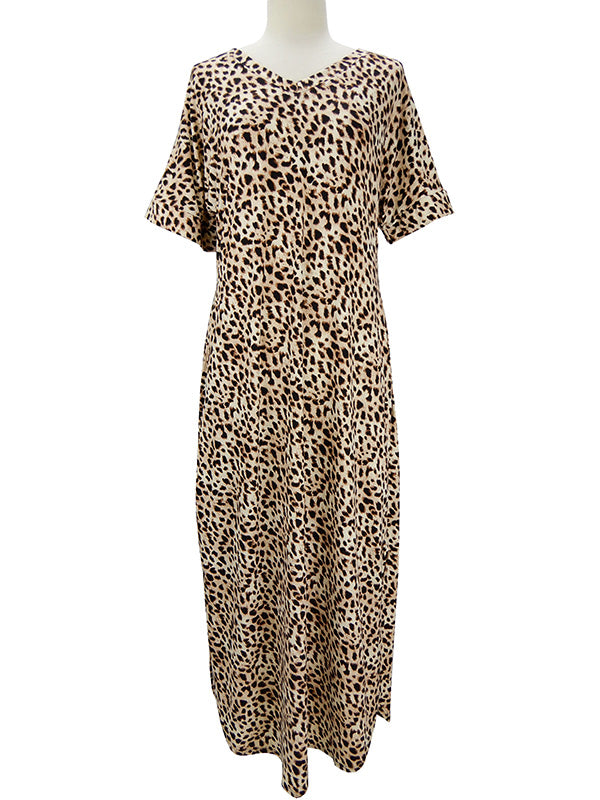 Leopard V-Neck Short Sleeve Maxi Dress with Pockets  Ivy and Pearl Boutique 1XL  