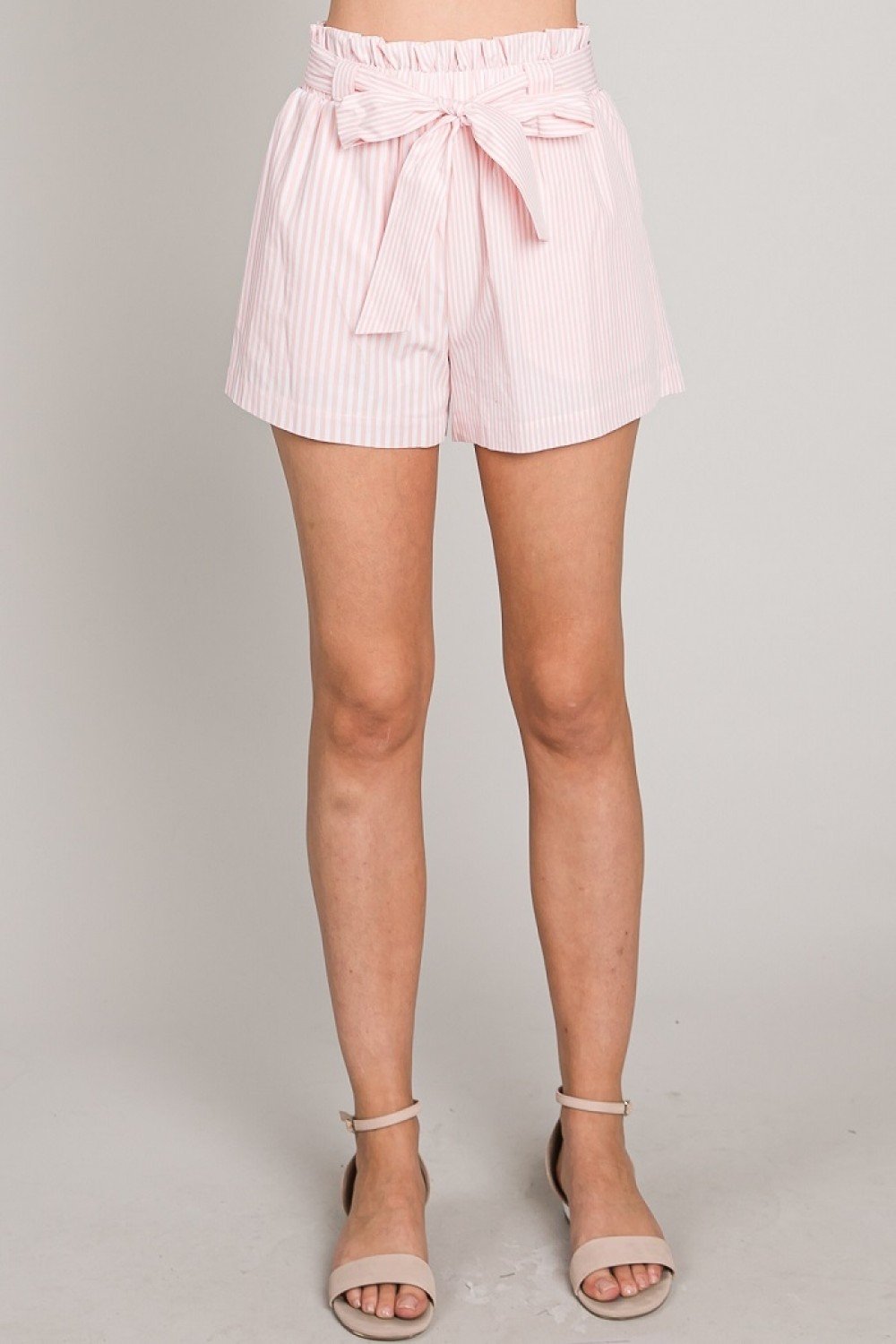 Light Poplin Twin-Stripe Soft Tie Shorts  Ivy and Pearl Boutique Pink S 