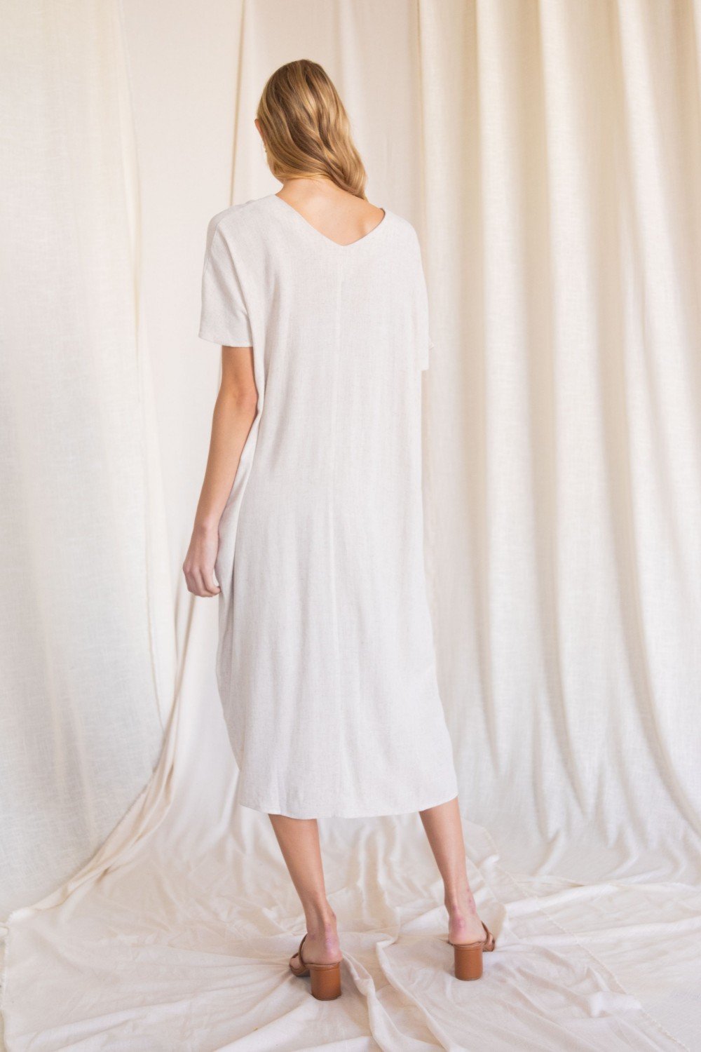 Linen maxi dress with a v neckline and side pockets (multiple colors available)  Ivy and Pearl Boutique   