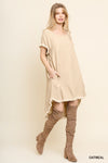 Umgee linen round-neck pocket dress with fringe short sleeves and high-low hem  Ivy and Pearl Boutique Oat XL 