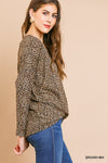 Umgee long sleeve animal-print V-Neck top with front gathering  Ivy and Pearl Boutique   
