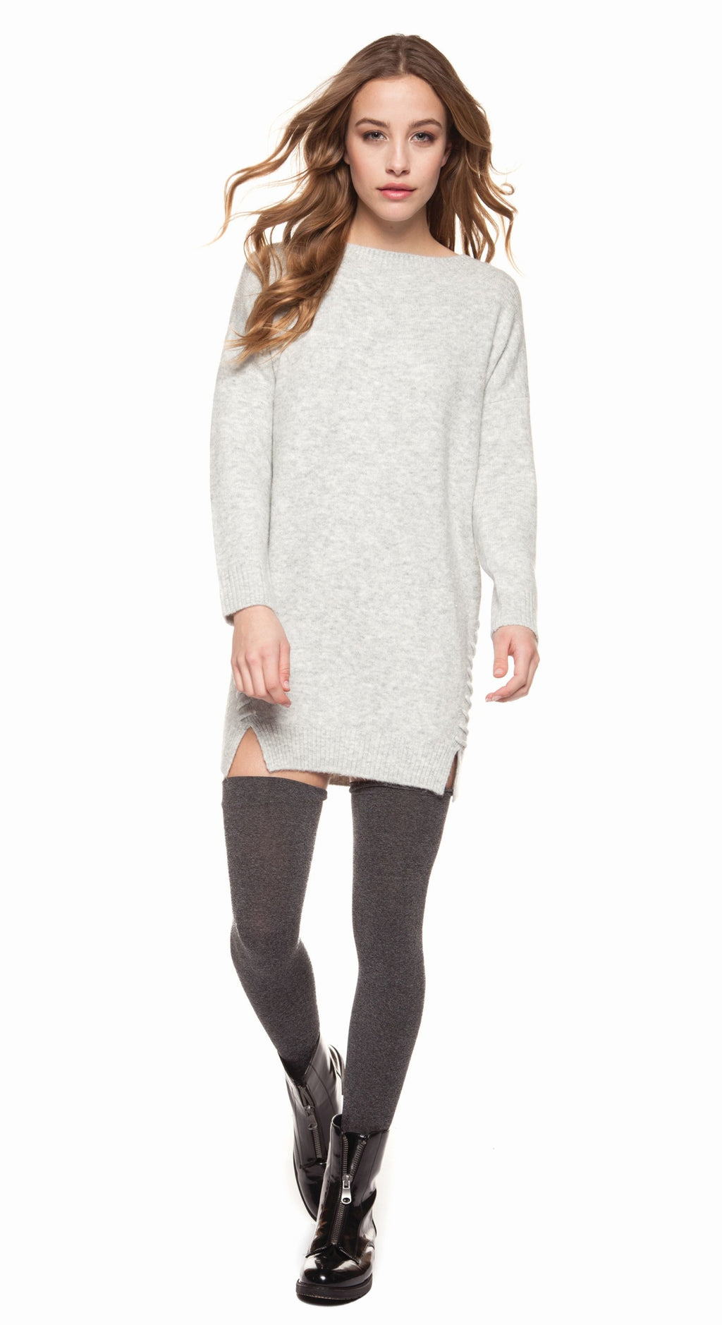 Dex long sleeve crew neck dress with lace-up detail side seam  Ivy and Pearl Boutique XS  