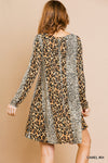 Long sleeve mixed animal print round neck dress  Ivy and Pearl Boutique   