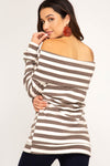 Long sleeve off-the-shoulder striped brushed knit tunic top  Ivy and Pearl Boutique   