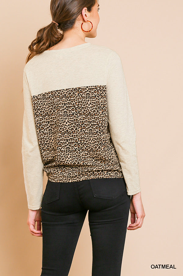 Umgee Long Sleeve Round Neck Animal Print Top with Front Tie  Ivy and Pearl Boutique   