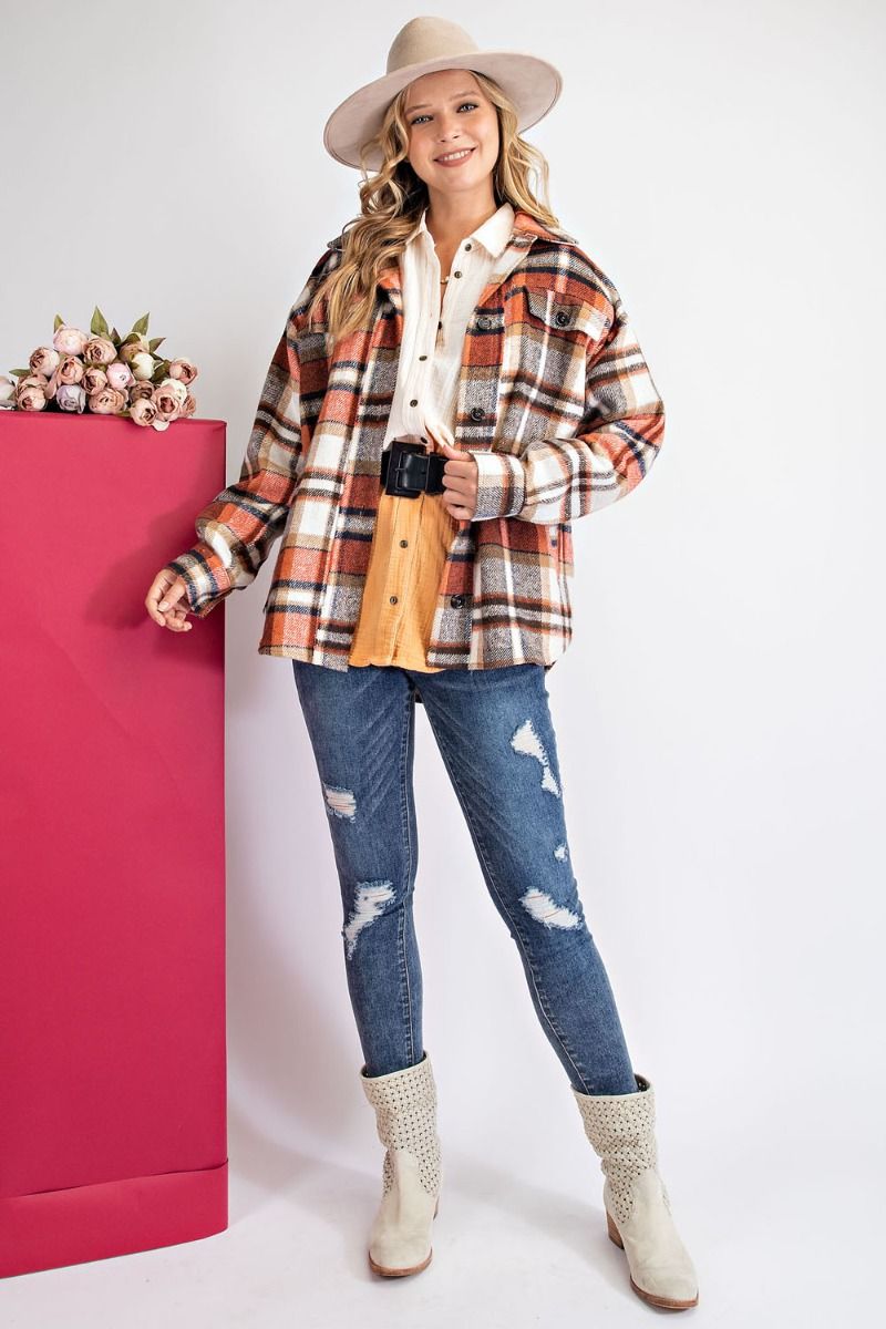 Loose fit plaid print shirt jacket (shacket)