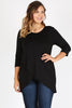 Loose fit three quarter sleeve solid tunic top with waist length overlap hem  Ivy and Pearl Boutique   