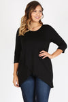 Loose fit three quarter sleeve solid tunic top with waist length overlap hem  Ivy and Pearl Boutique   