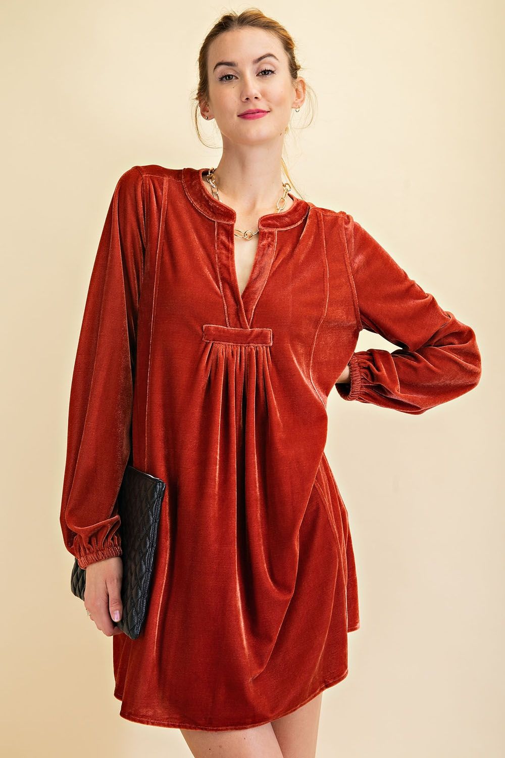 Loose fit soft velvet tunic dress with pockets  Ivy and Pearl Boutique Bronze S 