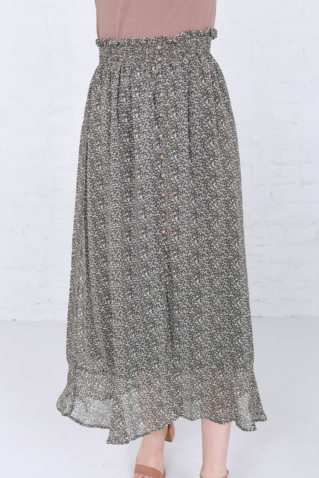 Maxi Button Front Skirt in Four Leaf Clover  Ivy and Pearl Boutique   