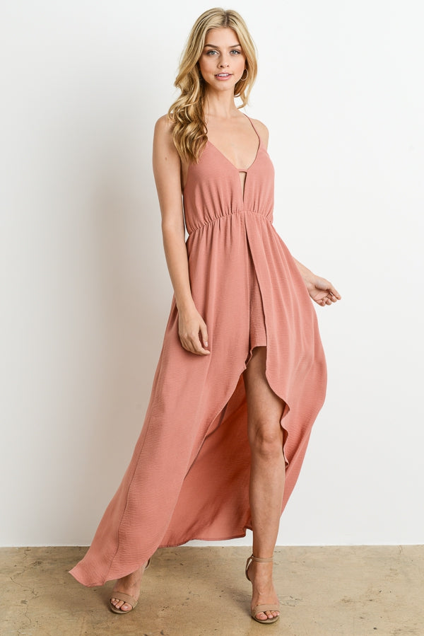 Maxi dress (romper with Maxi overlay)  Ivy and Pearl Boutique Mauve S 